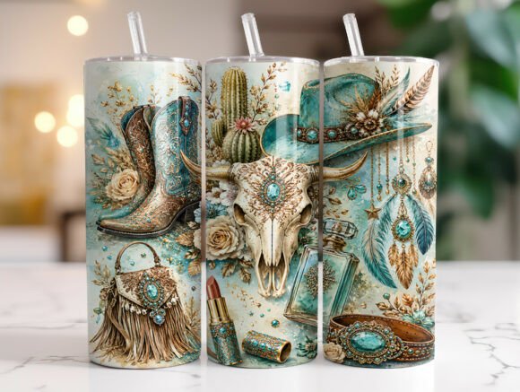 Download Boho Teal Cowgirl 20oz Tumbler Wrap PNG - 20oz tumbler Collection