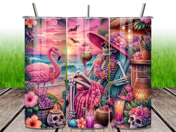 Download Beach Skeleton Flamingo 20oz Tumbler PNG - 20oz tumbler Collection