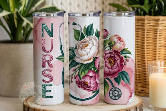 Download Floral Peony Nurse 20oz Tumbler Wrap - 20oz tumbler Collection