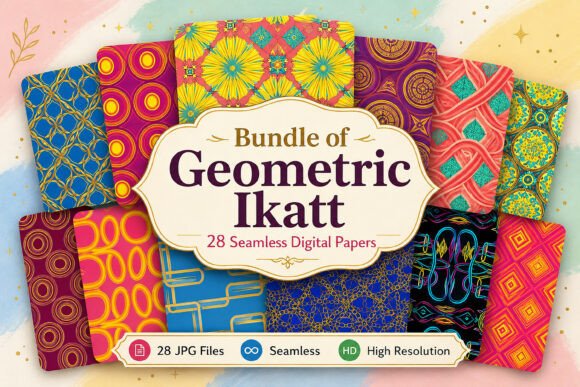 Download Bundle of Geometric Ikat Digital Papers - Premium Resources
