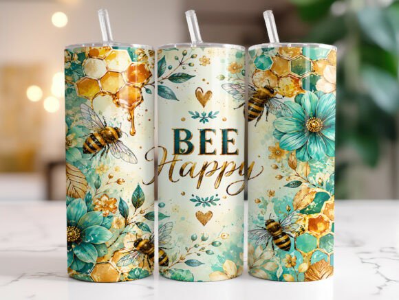 Download Bee Happy Floral 20oz Tumbler Wraps PNG - 20oz tumbler Collection