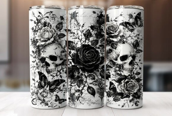 Download Gothic Skull Rose 20oz Tumbler Wrap PNG - 20oz tumbler Collection