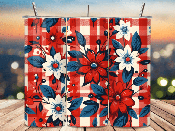 Download Floral Gingham Red White Blue Tumbler - Red white blue Collection