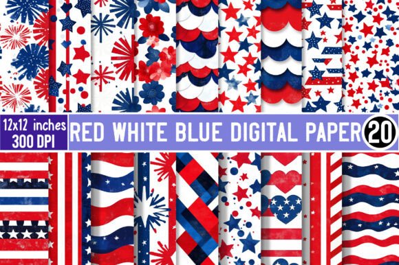 Download Red White Blue Digital Paper Patterns - Red white blue Collection
